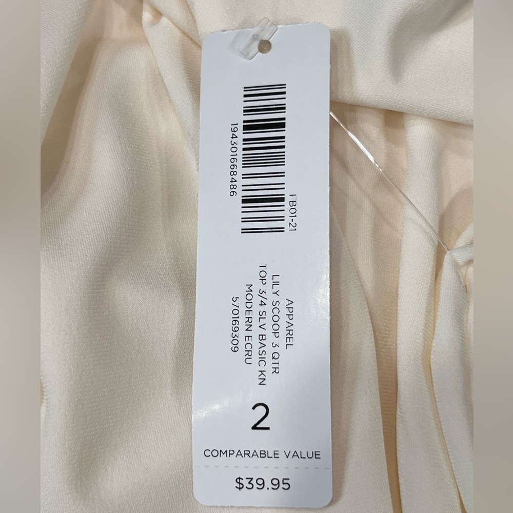 NWT Chico’s Lily Scoop Neck 3/4 Sleeve Basic Knit Top Modern Ecru Size 2 (L/12) - Picture 7 of 11